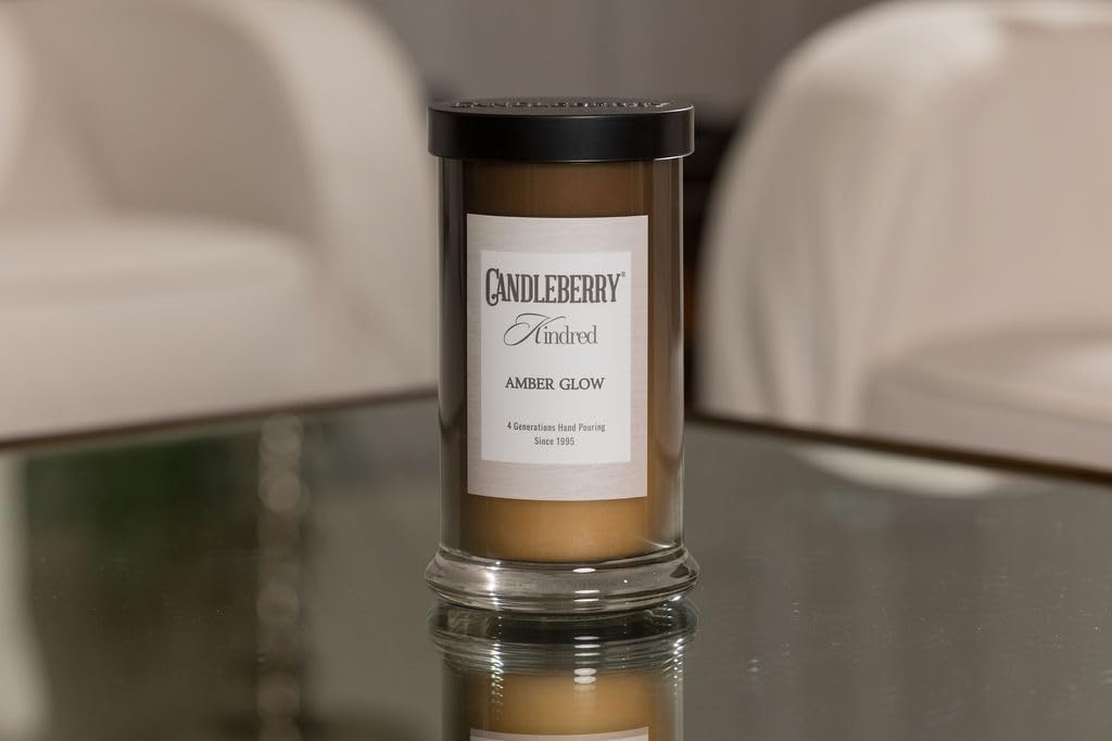 Candleberry Candles Kindred Collection | Luxury Glass Jar | USA Hand Poured Soy Blend Candle | Highly Scented & Long Lasting | Up to 90 Hour Burn Time (Amber Glow)