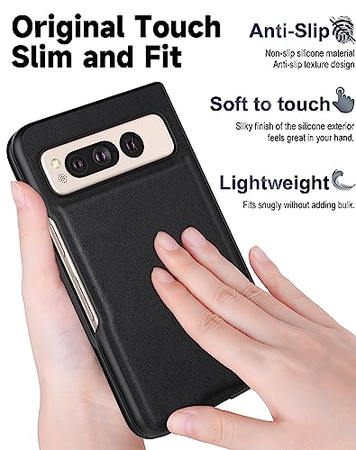 Protection Google Pixel Fold 5G 2023 coque fine antichoc avec dos cuir noir - 5