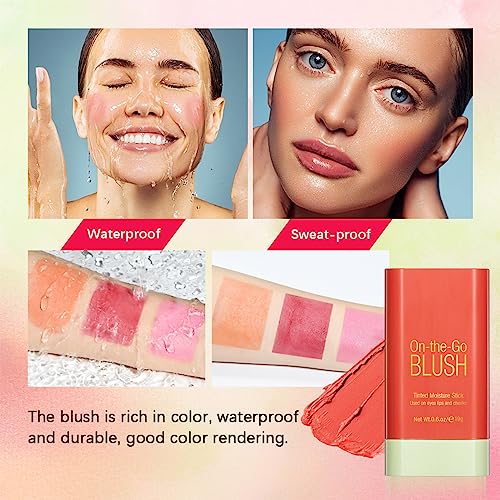 Blushers for Cheeks Make Up - Creamy Lightweight Multi-Stick for Face Eyes & Lip - Long-lasting 3-in-1 Multi-Use Blusher Contour Stick - Moisturize and Blendable Blush for Nature Look (Coral Orange) - Image 6