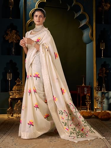 Image of SWORNOF Women's Pure Silk Saree With Blouse Piece
