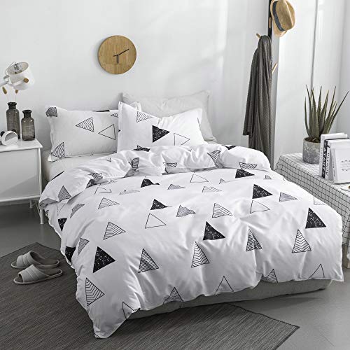 Kfz Triangle Geometric Black White Duvet Cover Twin Set, 3 Piece Twin Bedding Set With 1 Comforter Cover (Without Insert) 2 Pillowcases, Breathable Bed Set For Girls Kids Teens #TOP1