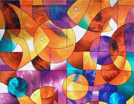 Película decorativa para ventana tipo vitral de peces