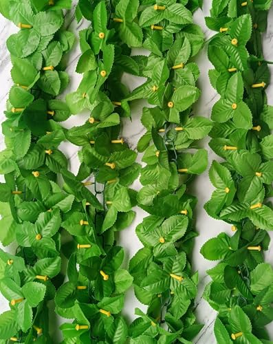 Image of VRB Dec 1 Pcs Artificial Flowers Vine Blossom /Roses Garland Fake (6 ft) Flowers Fabric Roses /Blossom Garland for Wedding Decor Diwali /Ganpati /Garden Wall Valentine (Green Money Plant Creeper)