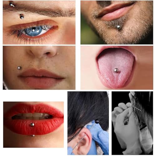 OIXEYA Piercing Nadeln, 20 Stück, Einweg Körperpunktionsnadeln, Piercing Nadel Edelstahl, Einzelpaket mit Spone-Cover-Kugel für Ohr, Nase, Lippe, Nabelpiercing 14G 16G