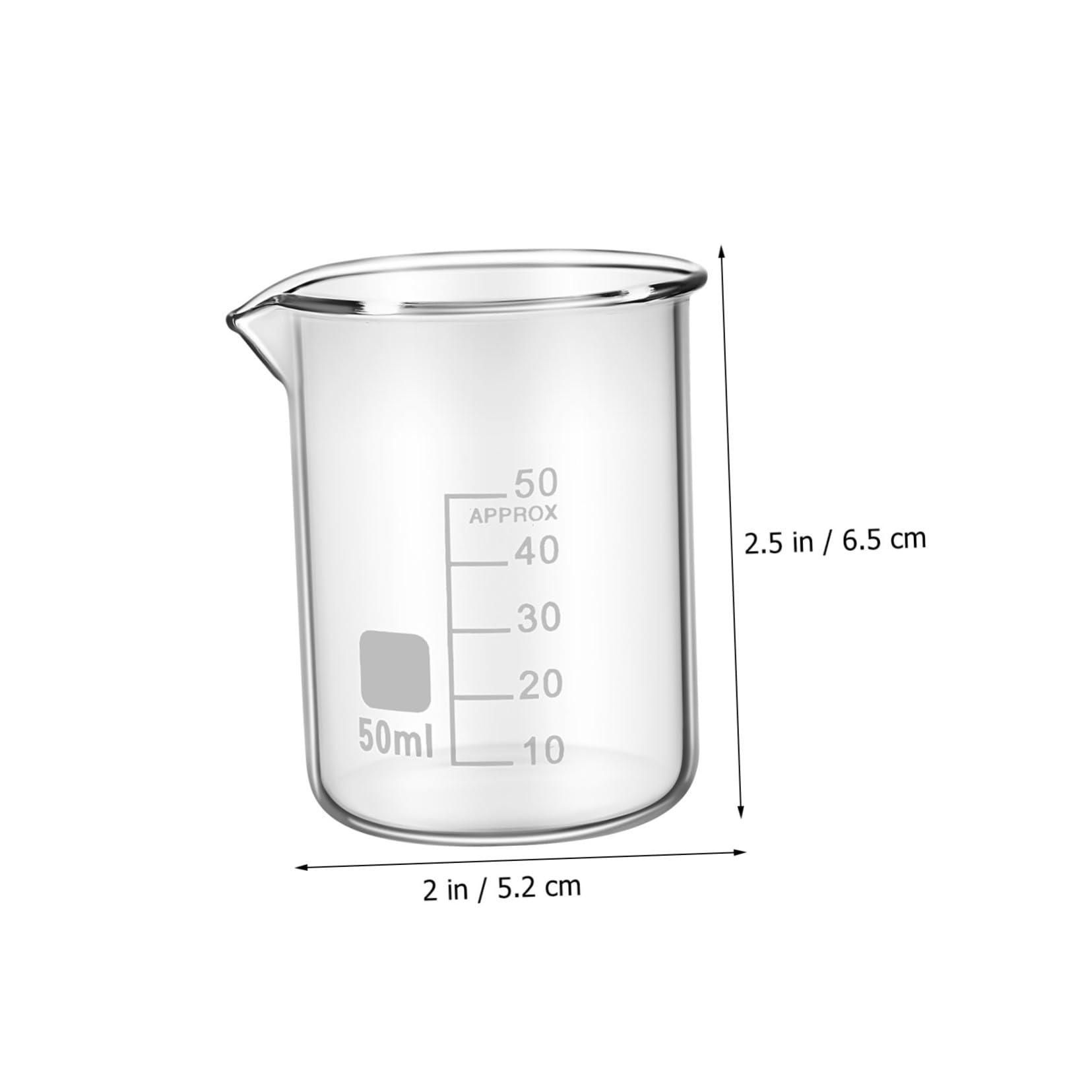 IMIKEYA Vaso Medidor de Precisión 50ml de Vidrio, 20 Piezas | Vaso Graduado de Laboratorio, Medición Exacta y Limpieza Fácil, Diseño Simple y Elegante