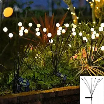 Gra8 Metal -Firefly Outdoor Solar Lights| 8 Led Starburst Swaying Solar Garden Light,Warm Garden Light Waterproof | Firefly Path Lights for Pots,Balcon (2Pcs)