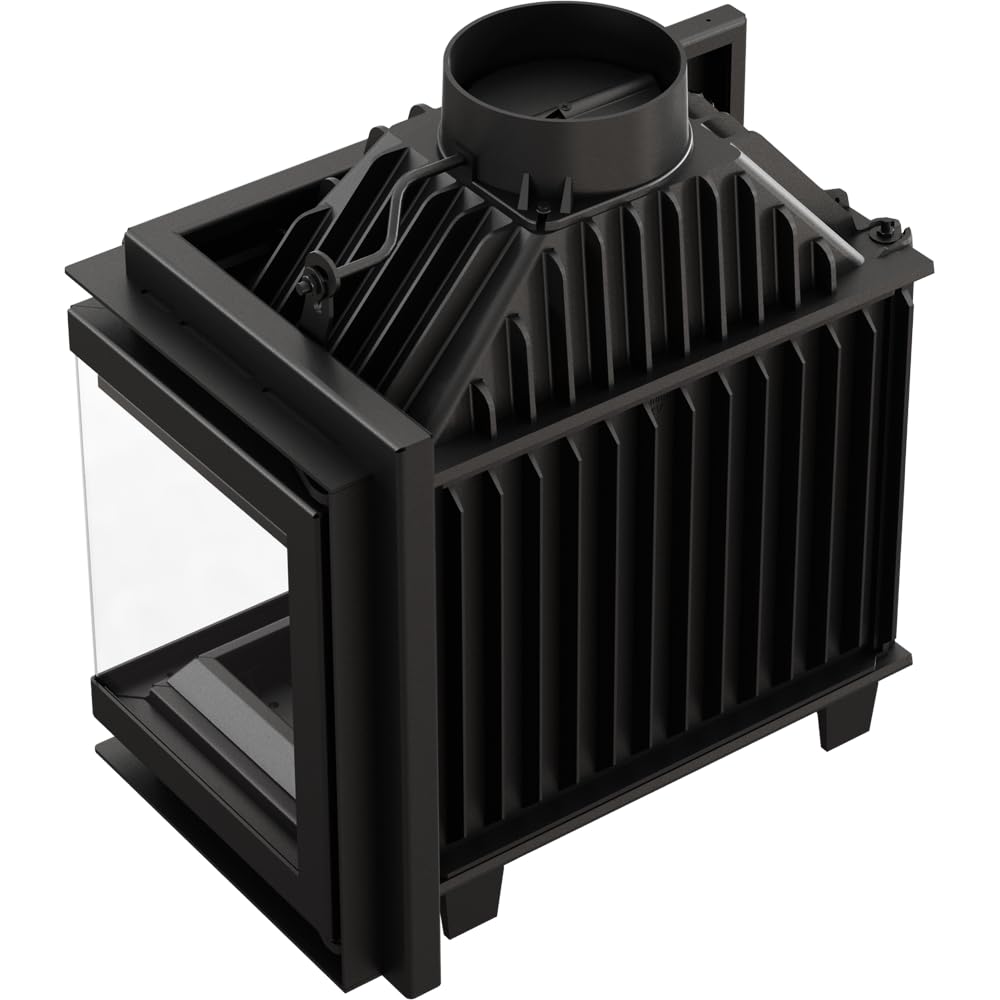 KRATKI Inserto per camino in ghisa a legna SIMPLE 8 kW Ø200 A energetica A | Ghisa nero, efficienza 80,1%, classe A.; 70,1 x 60 x 36 cm con Guanti termoresistenti inclusi; combustione efficiente; angolo