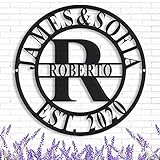 Custom Metal Name Sign, Last Name Sign for Home, Personalized Family Name Sign with Established Date, Split Letter Monogram Wall Decor, Perfect Festive/Wedding Gift-Black (12