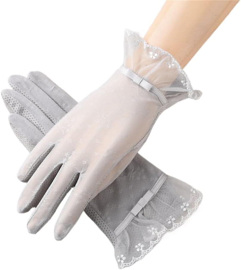 Women's sun protection gloves, thin touch screen lace riding gloves