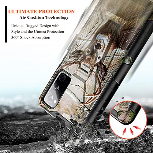 Nznd Case For Samsung Galaxy S20 Fe 5G With Tempered Glass Screen Protector (Full Coverage), Belt Clip Holster Kickstand, Heavy Duty Protective Shockproof Armor Defender Combo Rugged Phone Case -Deer #TOP5