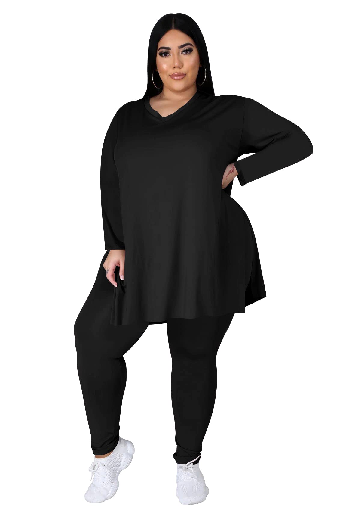 Tycorwd Women's Plus Size Two Piece Outfits Loungewear Sets Long Sleeve Oversized Tshirts Sweatpants Sweatsuits Sets