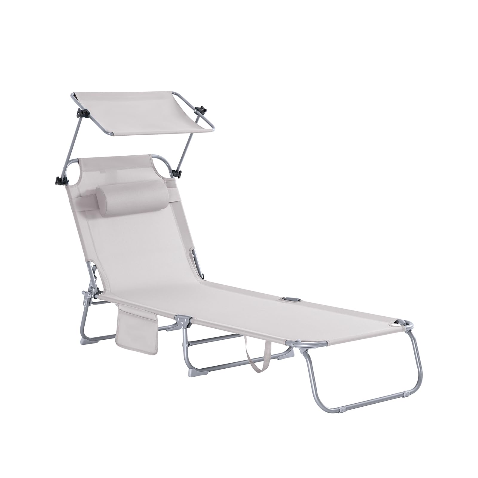 SoBuy Sdraio da Giardino Reclinabile Lettino Prendisole Pieghevole con Cuscino Tasca Laterale e Parasole Sedia Sdraio da Esterno per Patio Campeggio Spiaggia Beige 155x56x81cm OGS48-MI