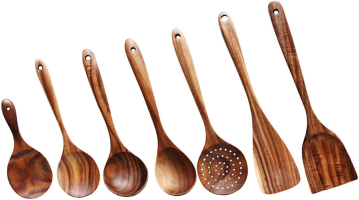 Wooden Spoon Set Nonstick Kitchen Utensils with Long Handles Comfortable Grip Smooth Edges for Cooking Seasoning Scoops and Spice Spoons