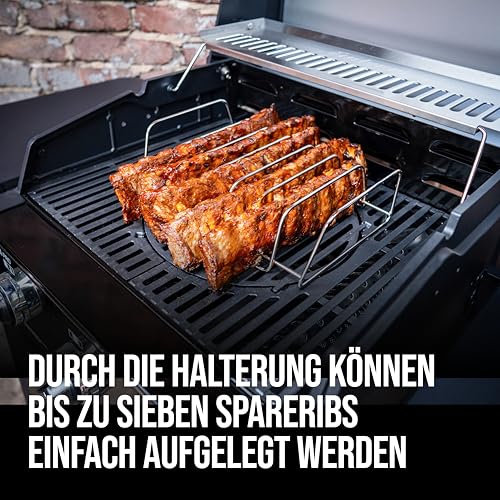 Enders® Rippchen- und Bratenhalter, aus Edelstahl, Halter für 7 Spareribs, Bratkorb, Grillen, Gasgrill, Rippchen, Braten #8823, edelstahlfarben