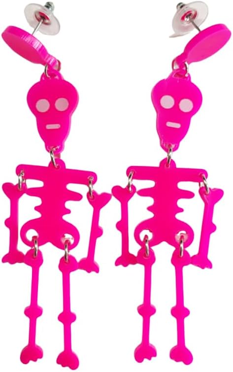 Halloween Earrings Neon Acrylic Skull Skeleton Dangle Drop Earrings for Women Funny Halloween Jewelry Accessories