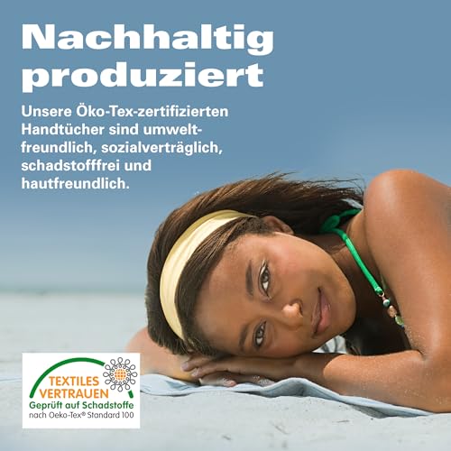 BaSaTex - Strandtuch Baumwolle in 90x180 cm - Strandlaken Badetuch aus Frottee Velours mit Aufhängeschlaufe - Saunatuch Öko-Tex Standard 100 Zertifiziert - Modell Blaue Blätter Design