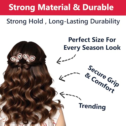 Image of TEMPERIA (4 pcs) Crystal U Pin Hair Accessories For Women & Girls - Artificial Flowers Bun Juda Bridal Pins for Hairstyle & Decoration - Pins & Clips for Style of Bride - Pink & White (MN01)