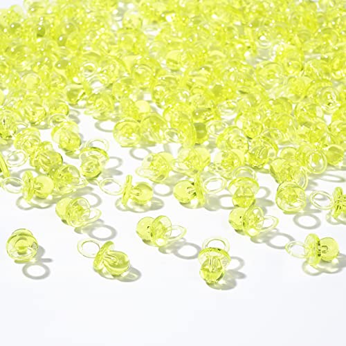 Image of XINHUIDALSQ 150 Mini Acrylic Pacifiers for Baby Shower Girl Game, 0.86 Inch Bulk Chupones para Gender Reveal Party Favors Table Decoration (Yellow)