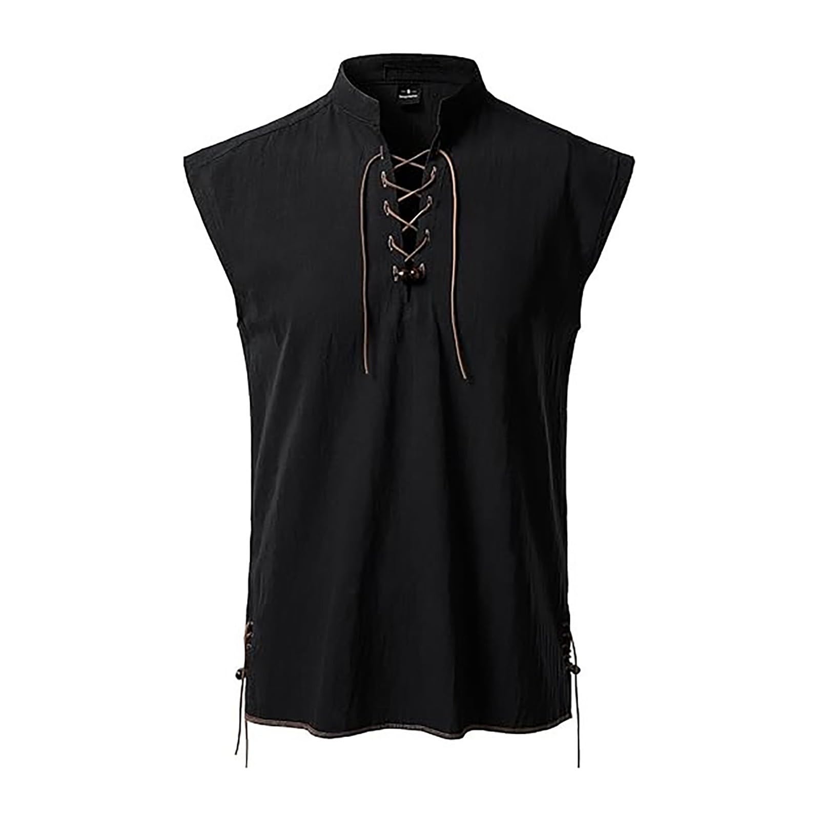 Eauptffy Tank Tops Men's Pirate Vest Sleeveless Lace-up Shirt Viking Pirate Costume Renaissance Steampunk LARP Shirt Cosplay Gothic Retro Viking Medieval Tank Top, O Black, M