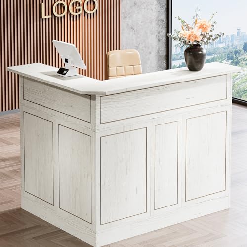 Tribesigns L-Shaped Reception Desk in White