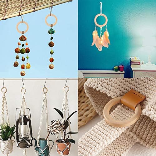 Miniatura 7 de 10 anillos de madera de macramé de 2.756 in2.7 pulgadas sin terminar, anillos de madera maciza grandes para manualidades, conectores colgantes para