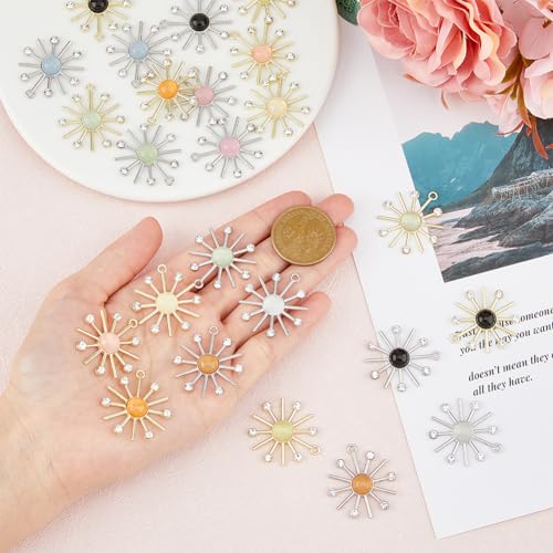 SUPERFINDINGS 24Pcs 12 Colors Cat Eye Sun Pendants Alloy Sunflower Charms with Crystal Rhinestone Dangle Pendants for DIY Bracelet Necklace Earring Jewelry Making - Image 3