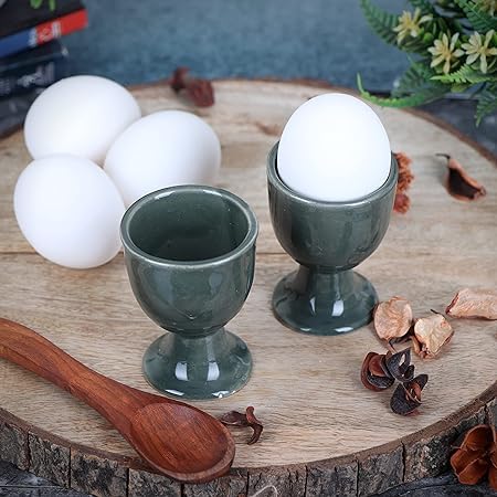Image of Qimacplus Elevate Your Breakfast Experience Soft Boiled Egg Holder Set Stylish Ceramic Egg Cups Perfect Housewarming Gift Set of 2 (Olive Green)