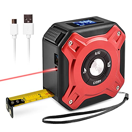 Digital Laser Tape Measure 2-in-1, BOLWEO 131Ft USB Laser Measure Tape 16Ft, M in Ft Electronic Laser Distance Meters LCD Measuring Ruler Construction Tools Lazer Measurement Tape Gifts for Realtors