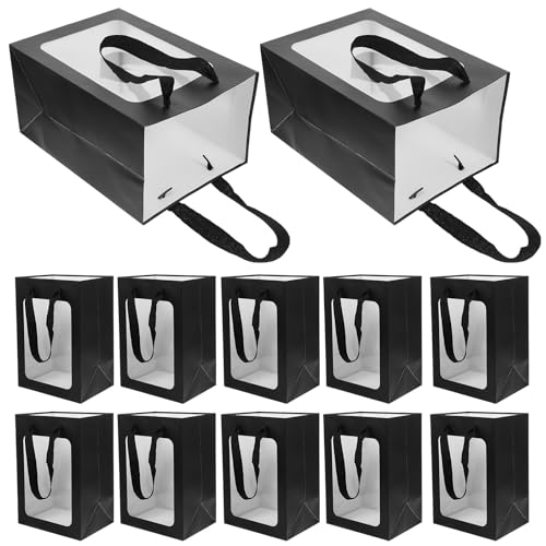 Paquet presents noirs 18x13x25 cm anti dechirement avec fenetre pour fete reussie