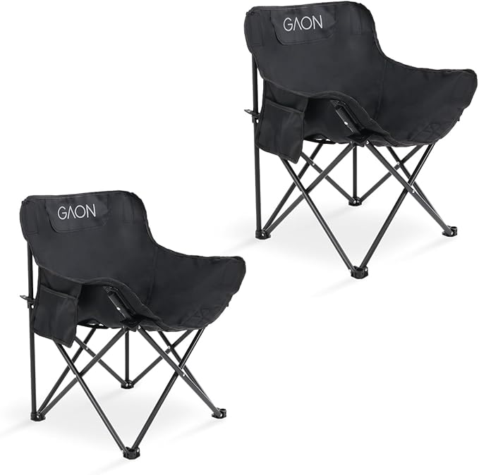 Set de 2 sillas plegables GAON color negro para camping y exterior con fundas de transporte