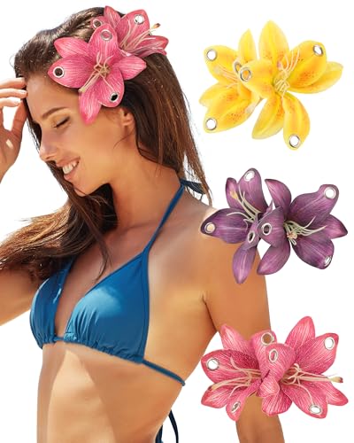 3 PCS Hawaiian Flower Hair Clips for Women Artificial Orchid Hair Barrettes