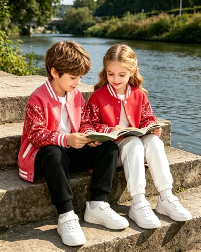 Image of Cromoncent Kids Varsity Baseball Jacket Colorblock Bomber Coat Unisex Boys Girls School Outwear, 18 Months - 14 Years