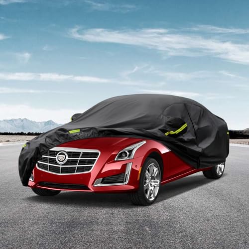 Image of Kaugung 7 Layers Car Cover Custom Fit Cadillac ATS /ATS-V from 2013 to 2025, Waterproof All Weather Resistant Outdoor Indoor Sun Rain Dust Snow Protection.(USA Warehouse,Within 3-7 Days), silverBlack