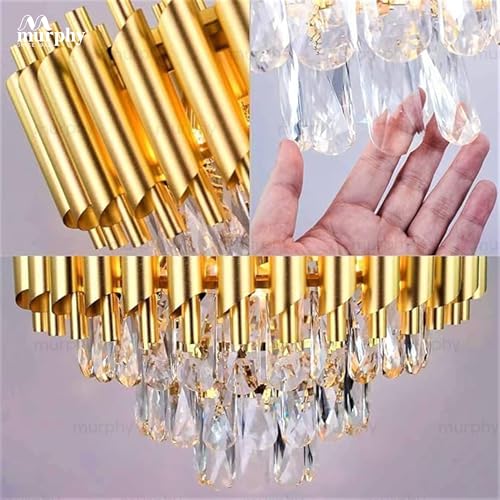 Image of Murphy Radiance 400mm Golden Crystal Pendant Light | Modern Round Ceiling Chandelier for Living Room, Bedroom & Hall (Antique Gold, 3-in-1 LED Plate - Warm White, Natural White, Cool White)