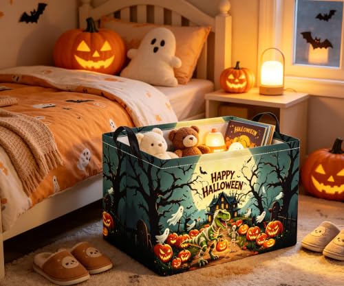 Image of Halloween Basket Cute Baskets for Kids Pumpkin Basket Rectangular Storage Bin Organizer Box Room Decor(Pumpkin Dinosaur)