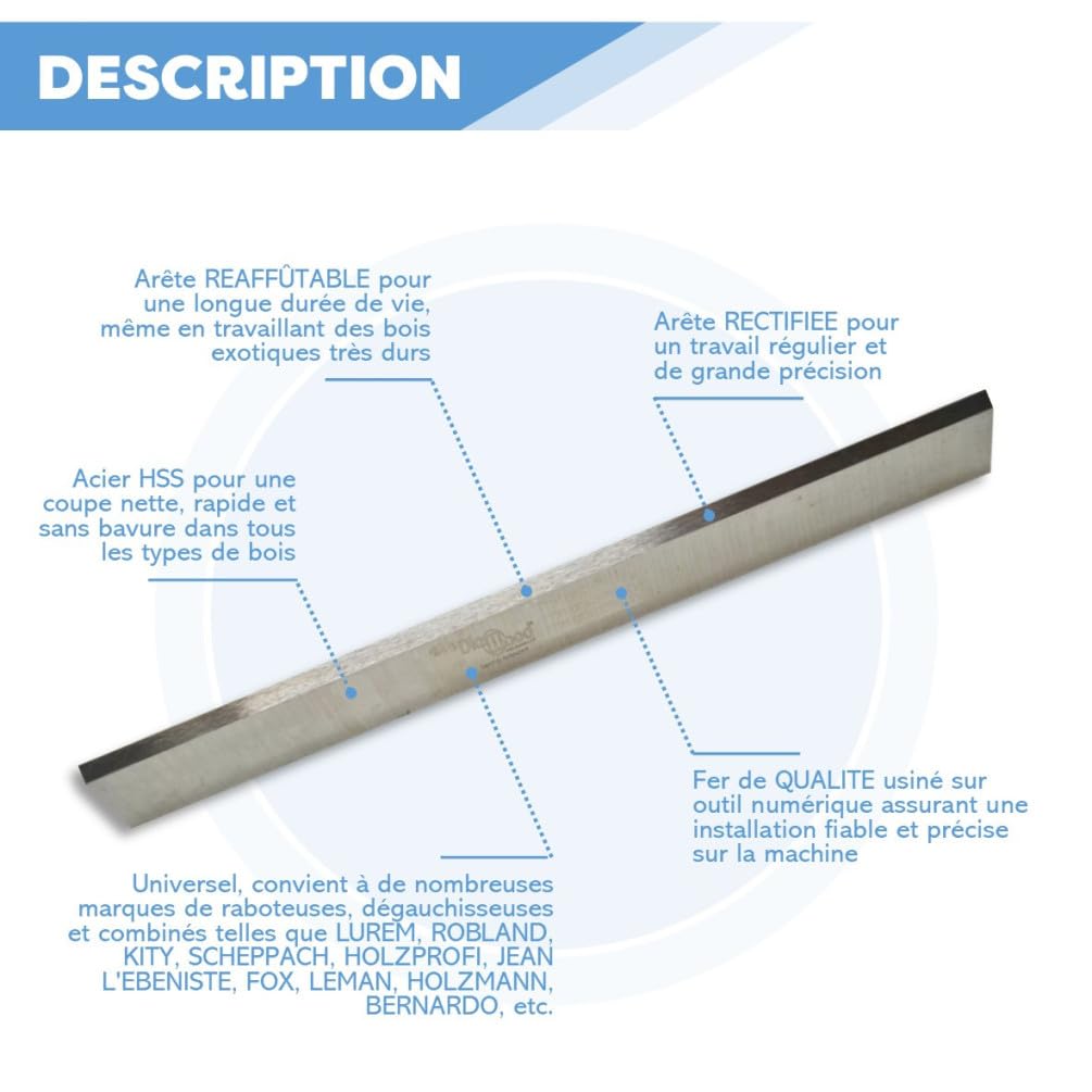 2 X Fers de Rechange pour Raboteuse ou Dégauchisseuse | Lames de Rabot Réaffutables | 200 x 20 x 2.5 mm | Outil de Travail du Bois Dur ou Bois Tendre | Acier HSS