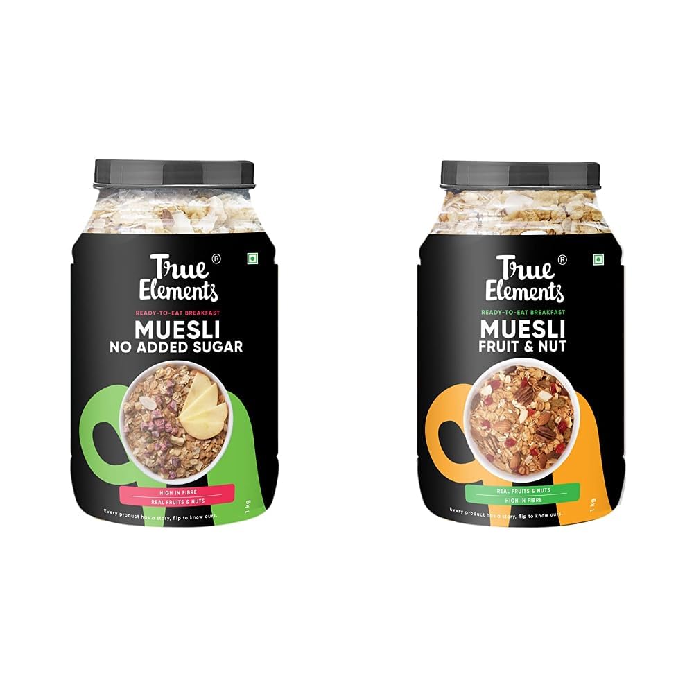 True Elements Muesli No Added Sugar 1kg - Sugar Free | With 26% Millets | 100% Wholegrain | Breakfast Cereal | Diet Food & True Elements Fruit and Nuts Muesli 1kg-image-4