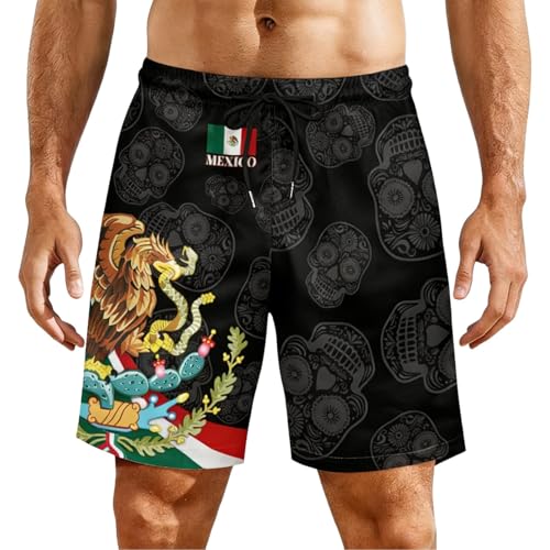 Pantalones cortos de baño deportivos Bermudas impresos de secado rápido, cintura elástica con cordón de sujeción y bolsillos, ligeros y transpirables, cortos cortos para playa y piscina, Negro , 4XL