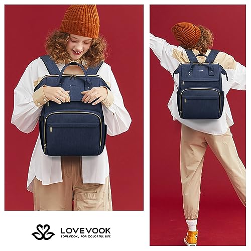 Image of LOVEVOOK Laptop Backpack for Women,18 Inch Professional Womens Travel Backpack Purse Computer Laptop Bag Nurse Teacher Backpack,Waterproof College Work Bags Carry on Back Pack with USB Port,Dark Blue