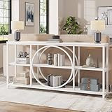 Tribesigns 70.9 inch Sofa Console Table, Modern Extra Long Entryway Tables with 3 Tier Storage Shelves Metal Frame for Foyer Hallway Living Room Behind Couch, Pure White