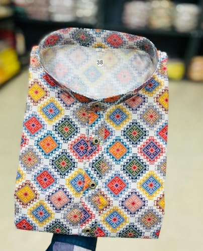 Image of FOXDX Men's Cotton Blend Printed Long Kurta Suitable for All Indian Wedding, Occasions, and Festivals