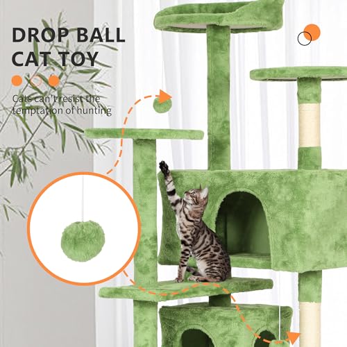 Image of BestPet | 70 inch Cat Tree Tower | Green | Sturdy Multi-Level Cat Tree