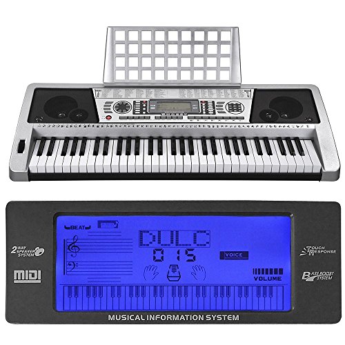 AW 61 Key LCD MIDI Silver Electric Keyboard Music Digital 37x14x5" Personal Electronic