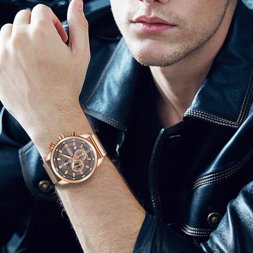 Image of FANMIS Mens Sport Military Analog Quartz Watch Chronograph Classic Casual Business Dress Waterproof Watch Multifunctional Wristwatch with Leather Strap