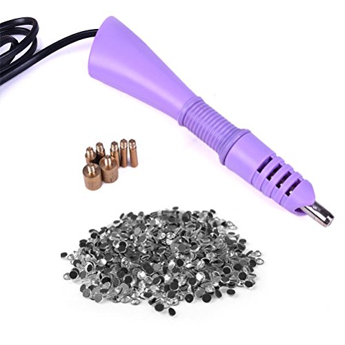 Boxcute HDAC016 Hot Fix - Set di 7 Punte termoadesive per Applicazione Hotfix e 10 x 140 Pezzi da 2,8 a 3 mm con Cristalli e Strass incastonati con Interruttore on/off Integrato