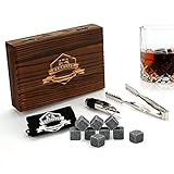 Whiskey Stones Gift Set - 9 Granite Chilling Stones Whisky Rocks - Reusable Ice Cubes with Tongs Stopper - Best Drinking Gift for Men Dad Party Birthday Anniversary Retirement Father's Day (Gray)