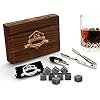 Whiskey Stones cadeauset | Set van 9 herbruikbare koelende whiskyrotsen met ijsklem, wijnflesschenker & opbergzakje…