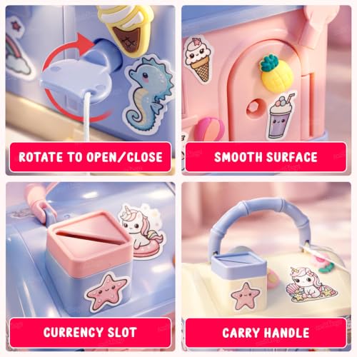 Image of Zest 4 Toyz Kids Piggy Bank with Key and Stickers Mini House Design Lockable Money Bank Portable Money Saving Box for Children Cute Design - Multicolor