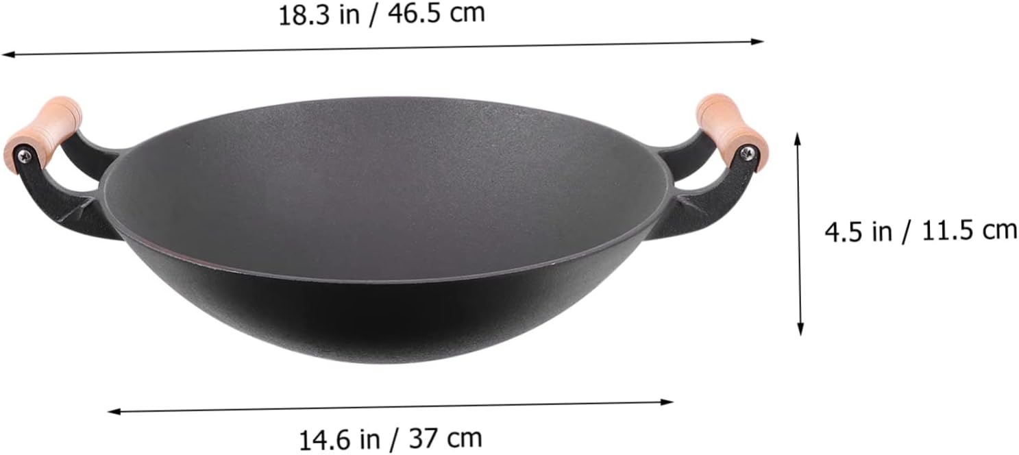 1 PC Cast Iron Wok Round Bottom Wok Cookware Wok Wok Skillet Chinese Cooking Pot Frying Pans Uncoated Wok Practical Wok Safe Wok China Black