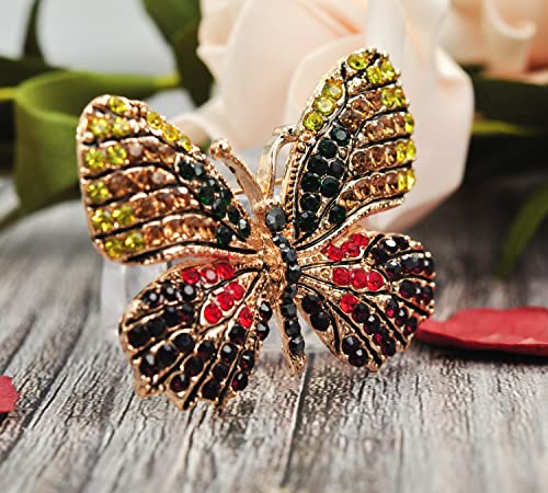 Image of Gyn&Joy Multi-Color Crystal Rhinestone Winged Butterfly Pin Brooch BZ030